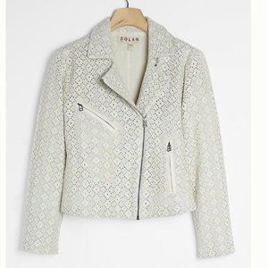 Anthropologie Dolan Rossi Eyelet Motto Biker Cotton Casual Zip Jacket Blue Large